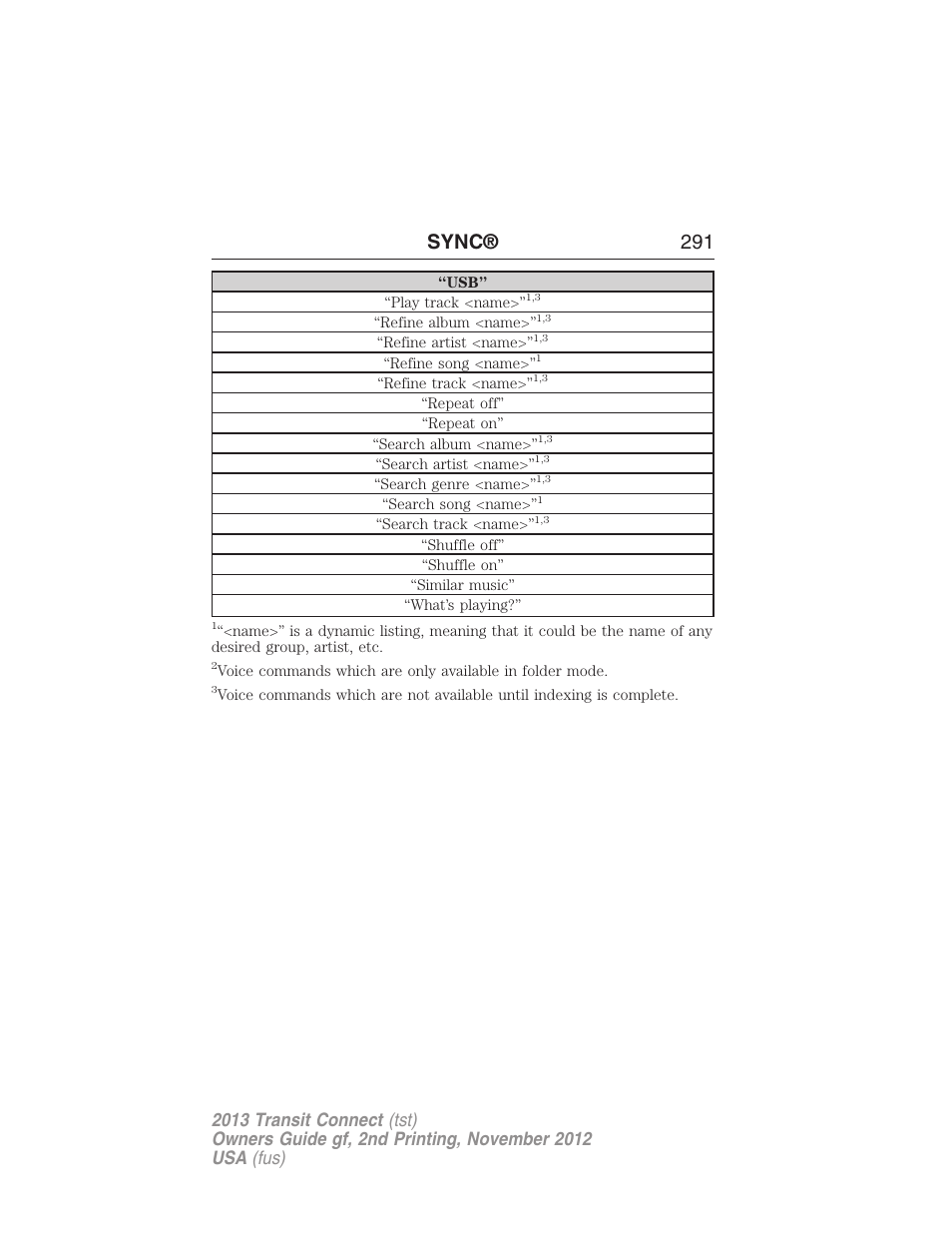 Sync® 291 | FORD 2013 Transit Connect v.2 User Manual | Page 292 / 321
