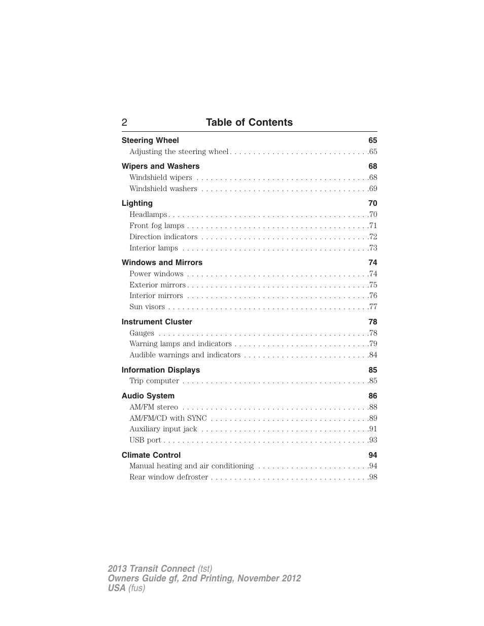 2table of contents | FORD 2013 Transit Connect v.2 User Manual | Page 3 / 321