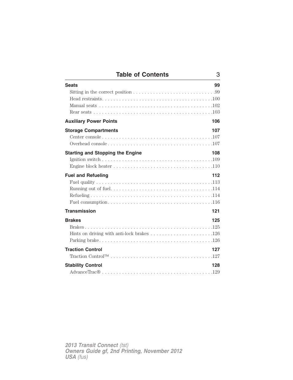 Table of contents 3 | FORD 2013 Transit Connect v.2 User Manual | Page 4 / 321