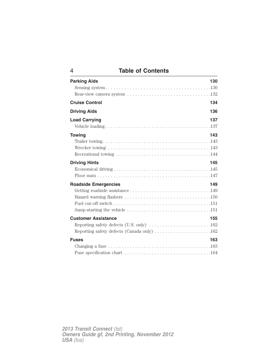 4table of contents | FORD 2013 Transit Connect v.2 User Manual | Page 5 / 321