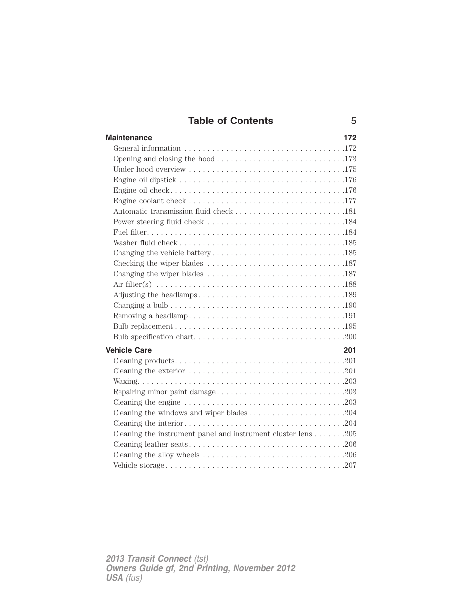 Table of contents 5 | FORD 2013 Transit Connect v.2 User Manual | Page 6 / 321