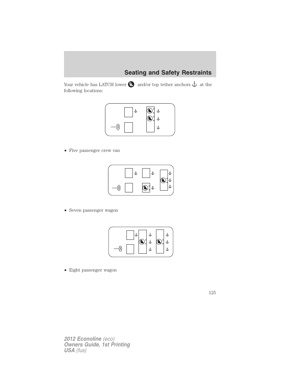 Seating and safety restraints | FORD 2012 E-450 User Manual | Page 125 / 335