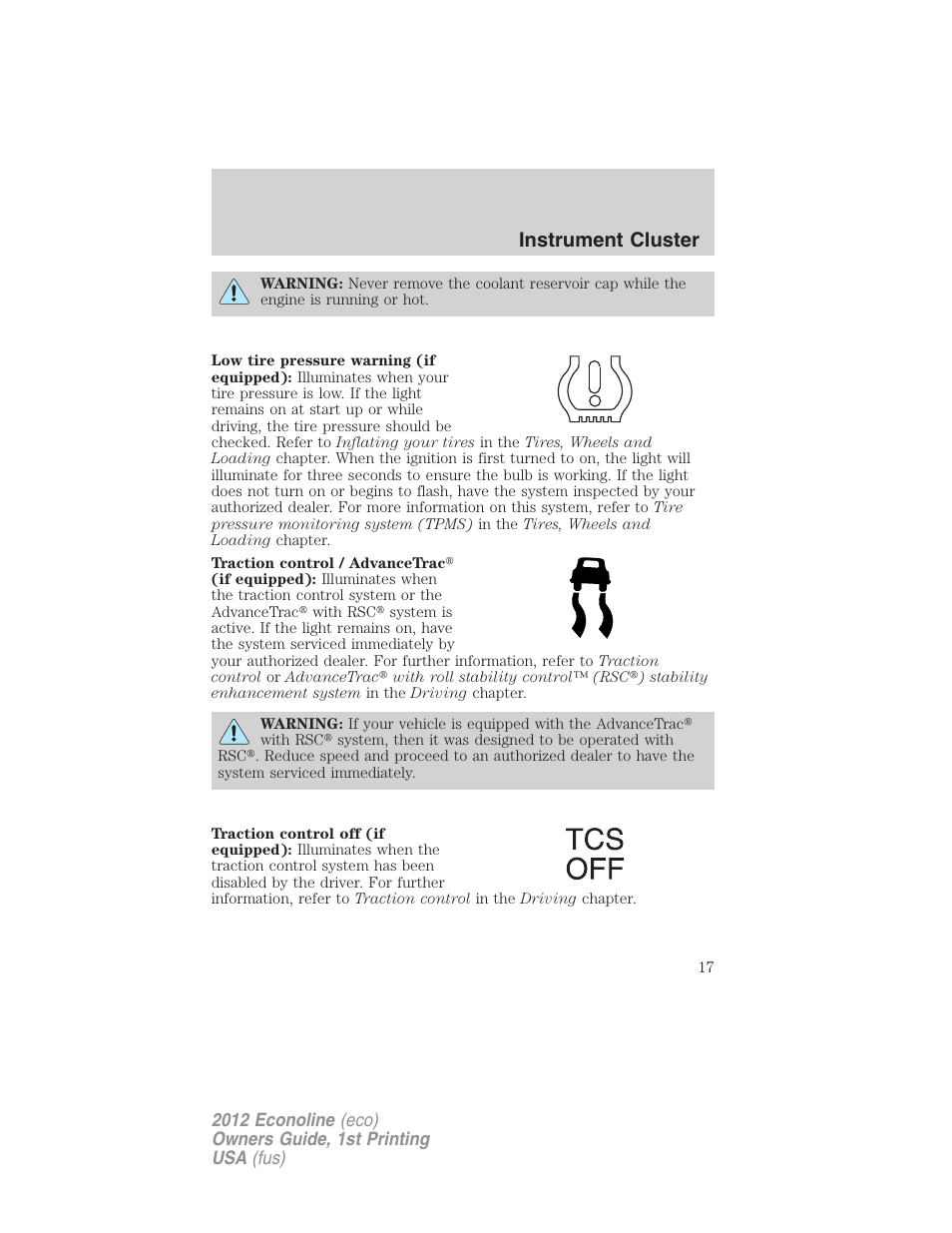 Instrument cluster | FORD 2012 E-450 User Manual | Page 17 / 335