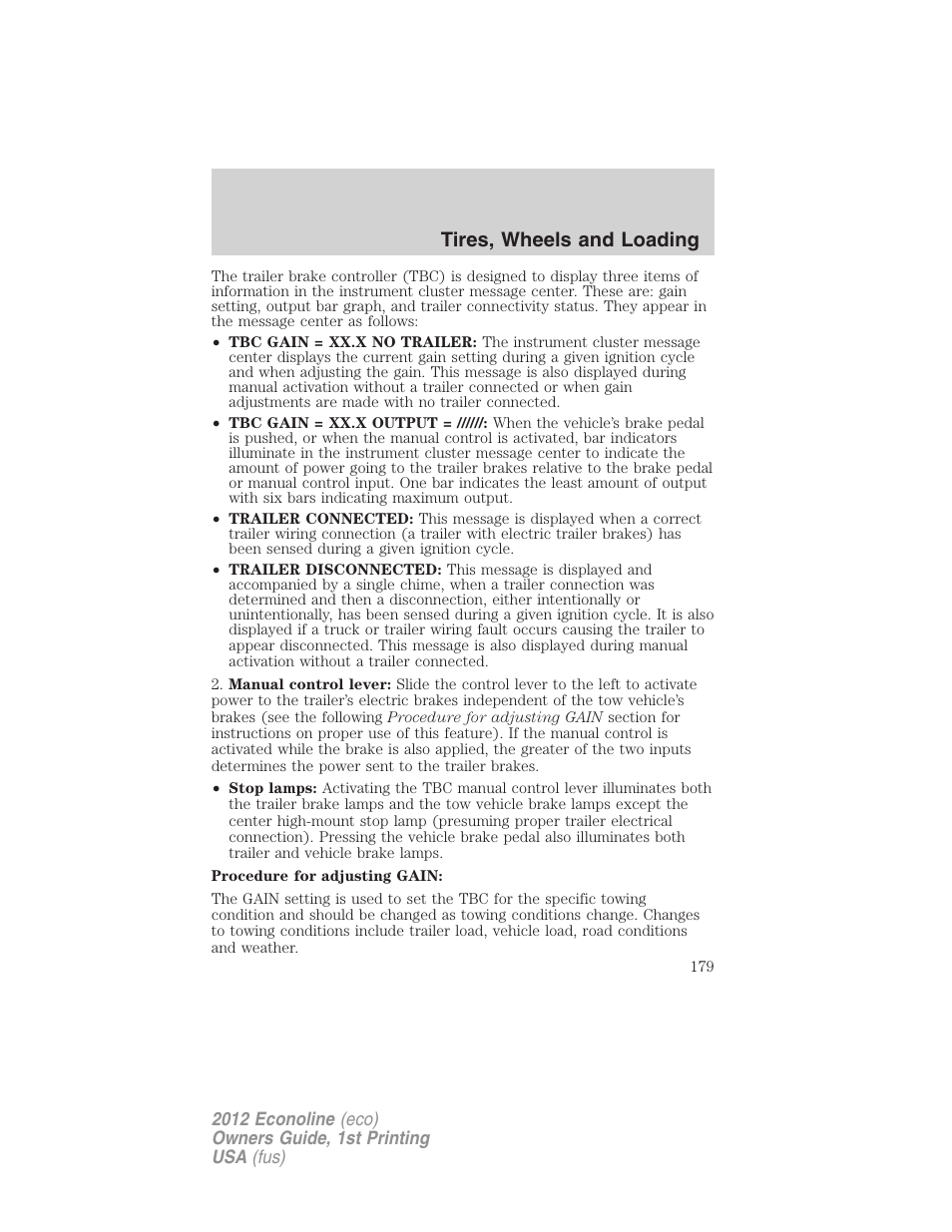 Tires, wheels and loading | FORD 2012 E-450 User Manual | Page 179 / 335