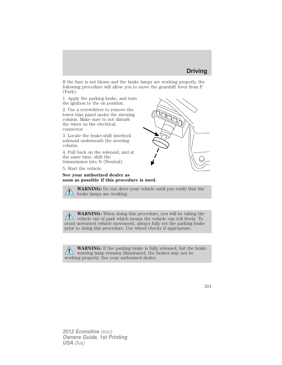 Driving | FORD 2012 E-450 User Manual | Page 201 / 335