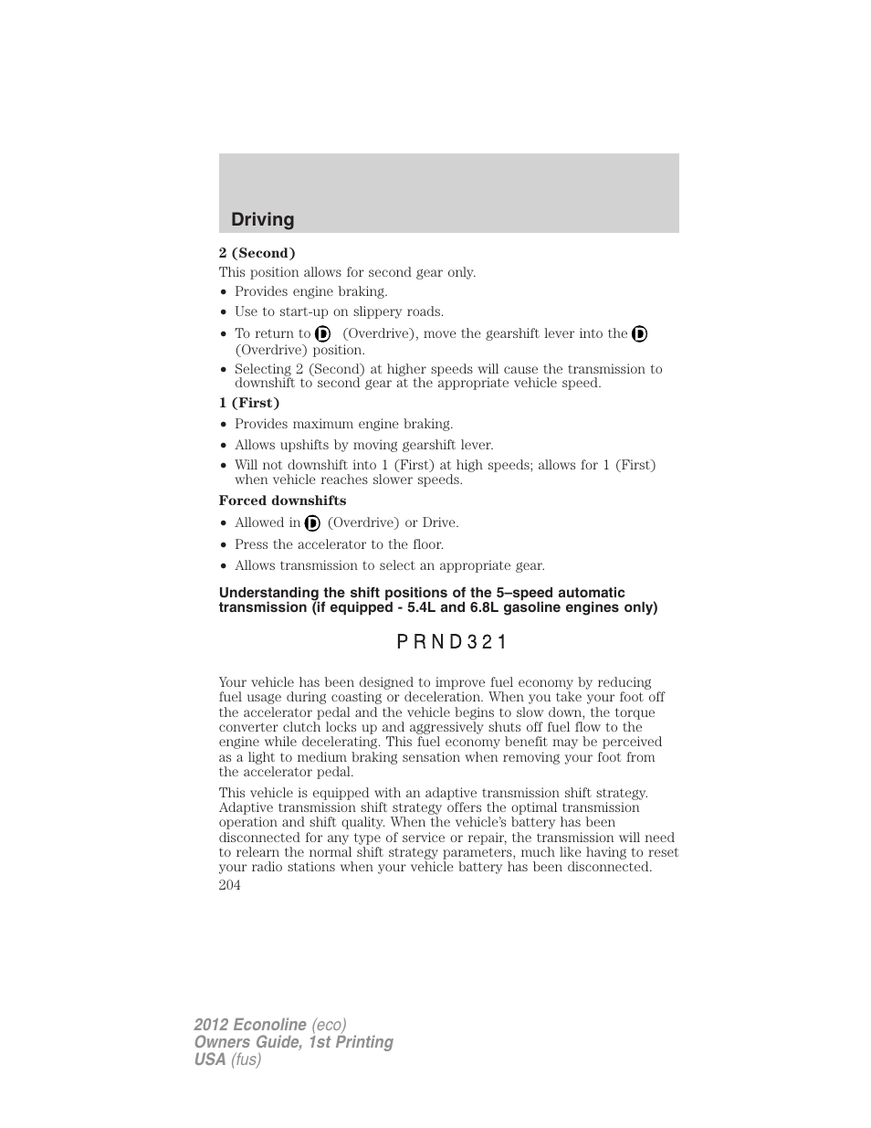 Driving | FORD 2012 E-450 User Manual | Page 204 / 335