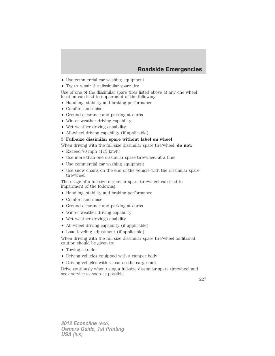 Roadside emergencies | FORD 2012 E-450 User Manual | Page 227 / 335