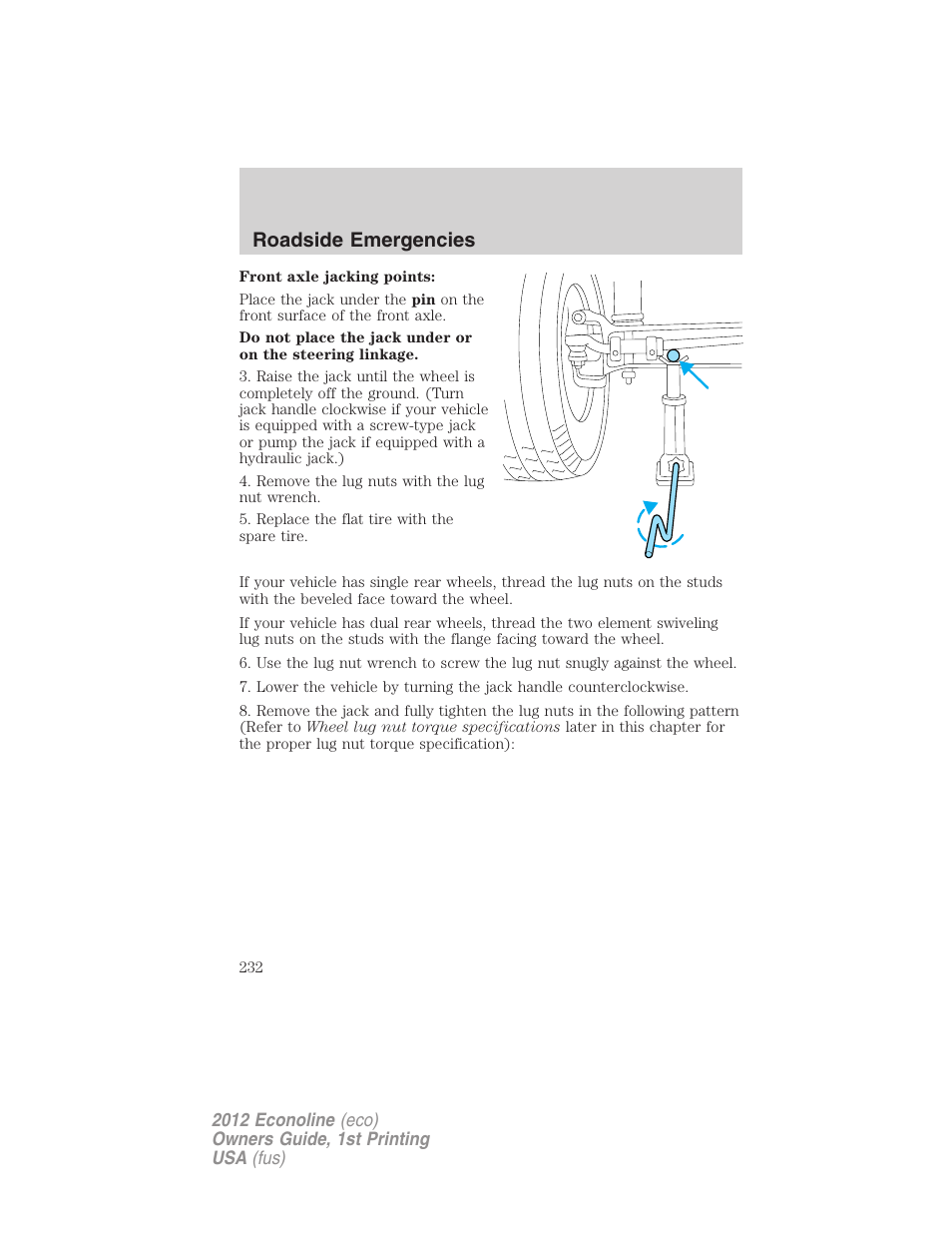 Roadside emergencies | FORD 2012 E-450 User Manual | Page 232 / 335