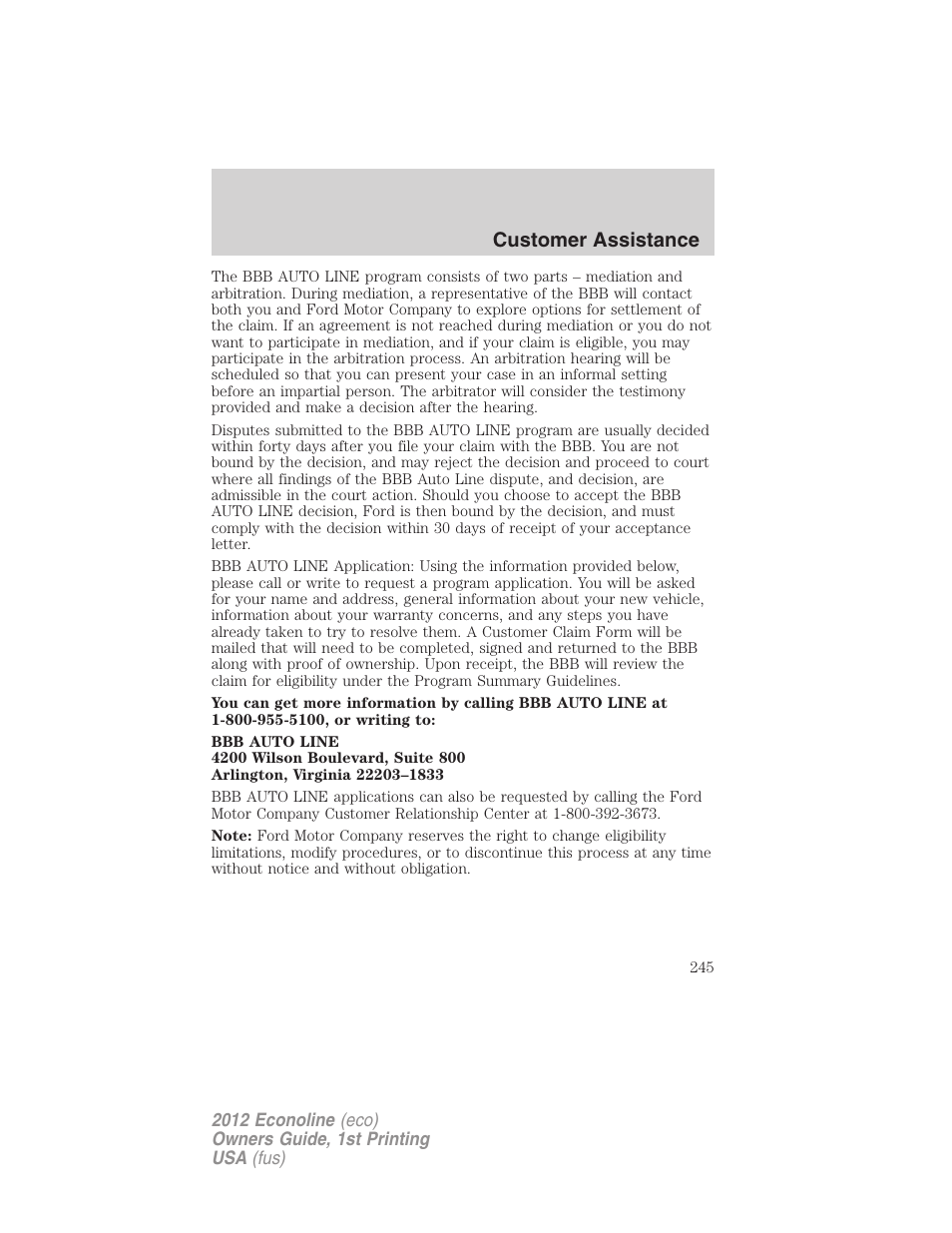 Customer assistance | FORD 2012 E-450 User Manual | Page 245 / 335