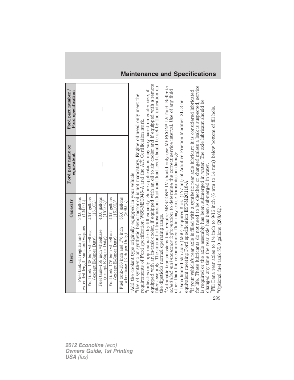 Maintenance and specifications | FORD 2012 E-450 User Manual | Page 299 / 335