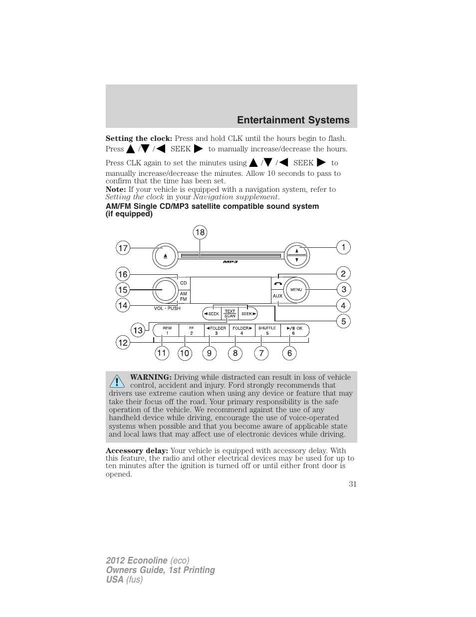 Am/fm stereo with cd, Entertainment systems | FORD 2012 E-450 User Manual | Page 31 / 335