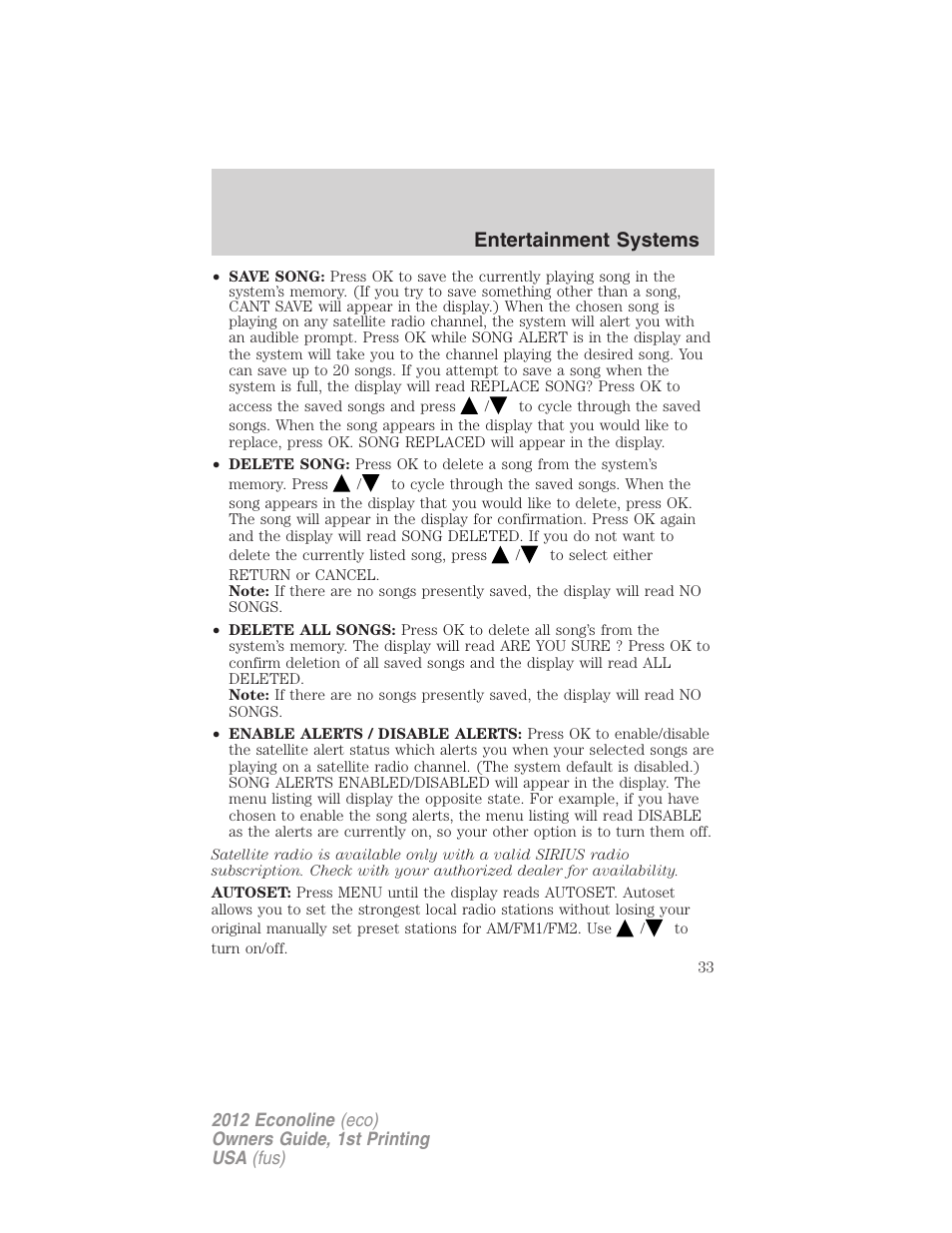 Entertainment systems | FORD 2012 E-450 User Manual | Page 33 / 335