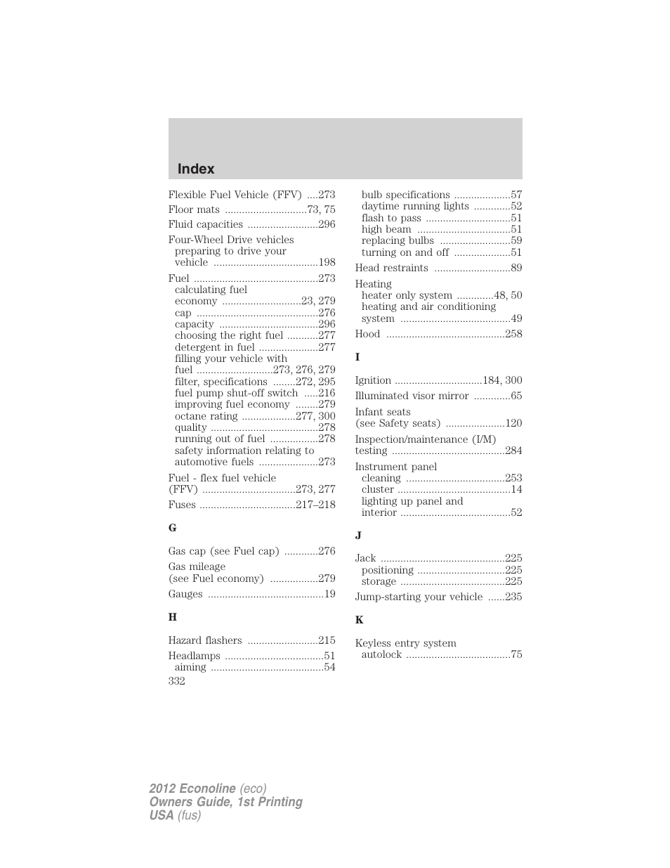 Index | FORD 2012 E-450 User Manual | Page 332 / 335
