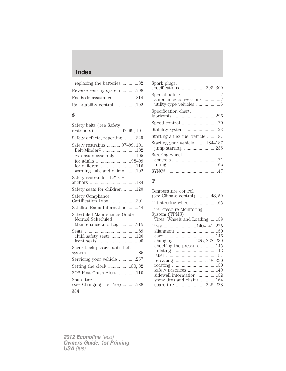 Index | FORD 2012 E-450 User Manual | Page 334 / 335