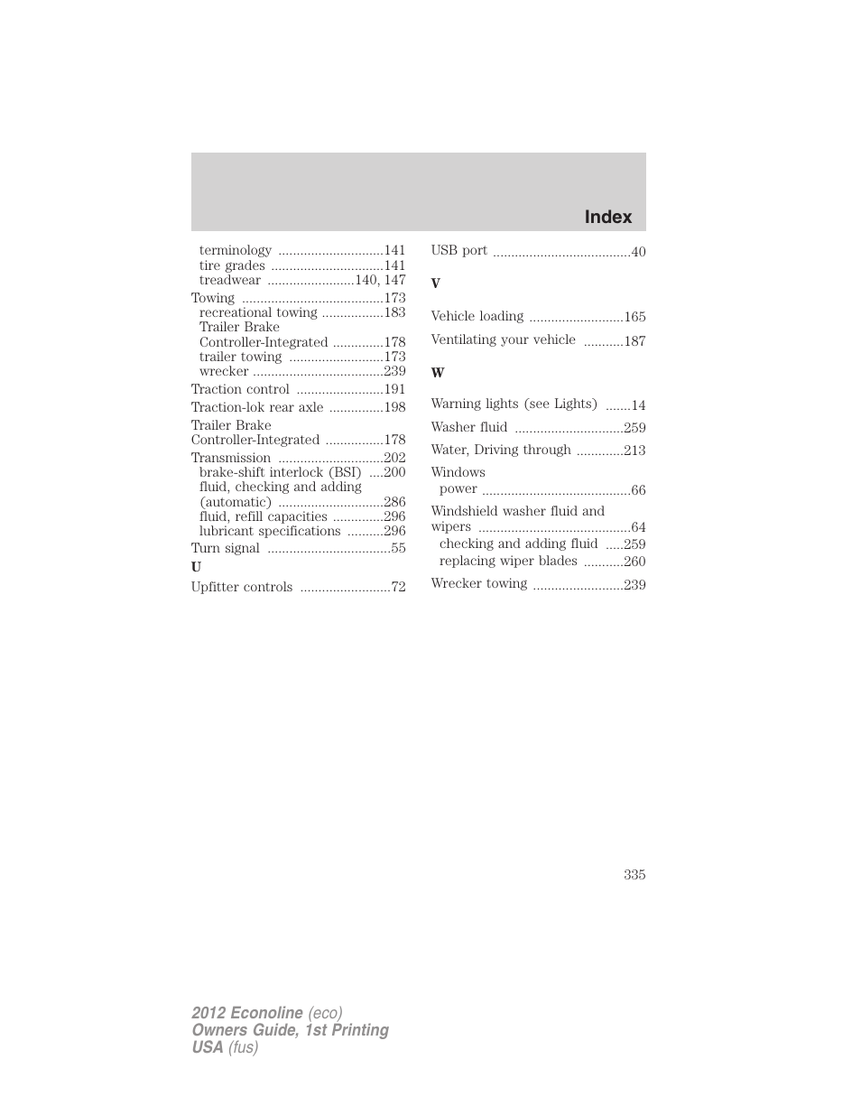 Index | FORD 2012 E-450 User Manual | Page 335 / 335