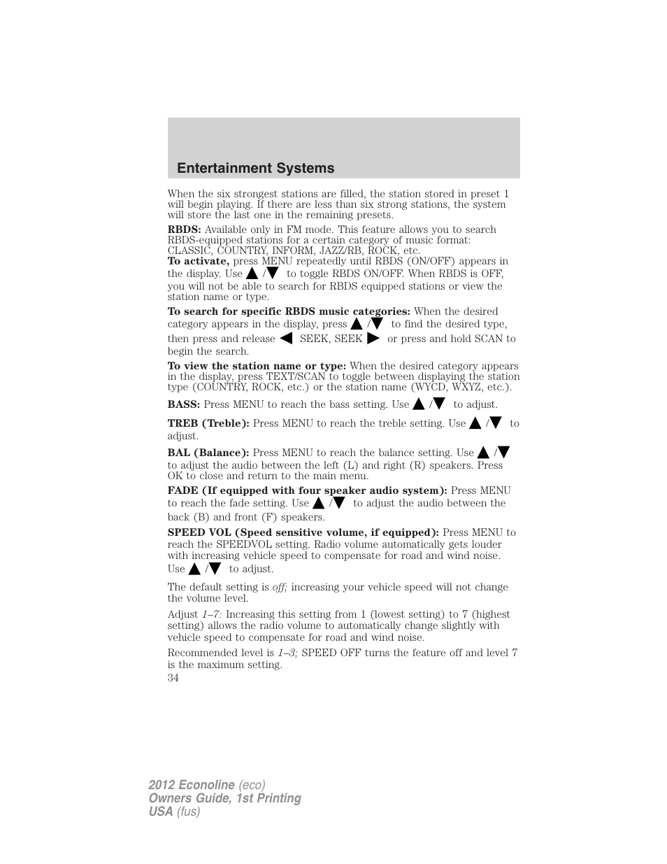 Entertainment systems | FORD 2012 E-450 User Manual | Page 34 / 335