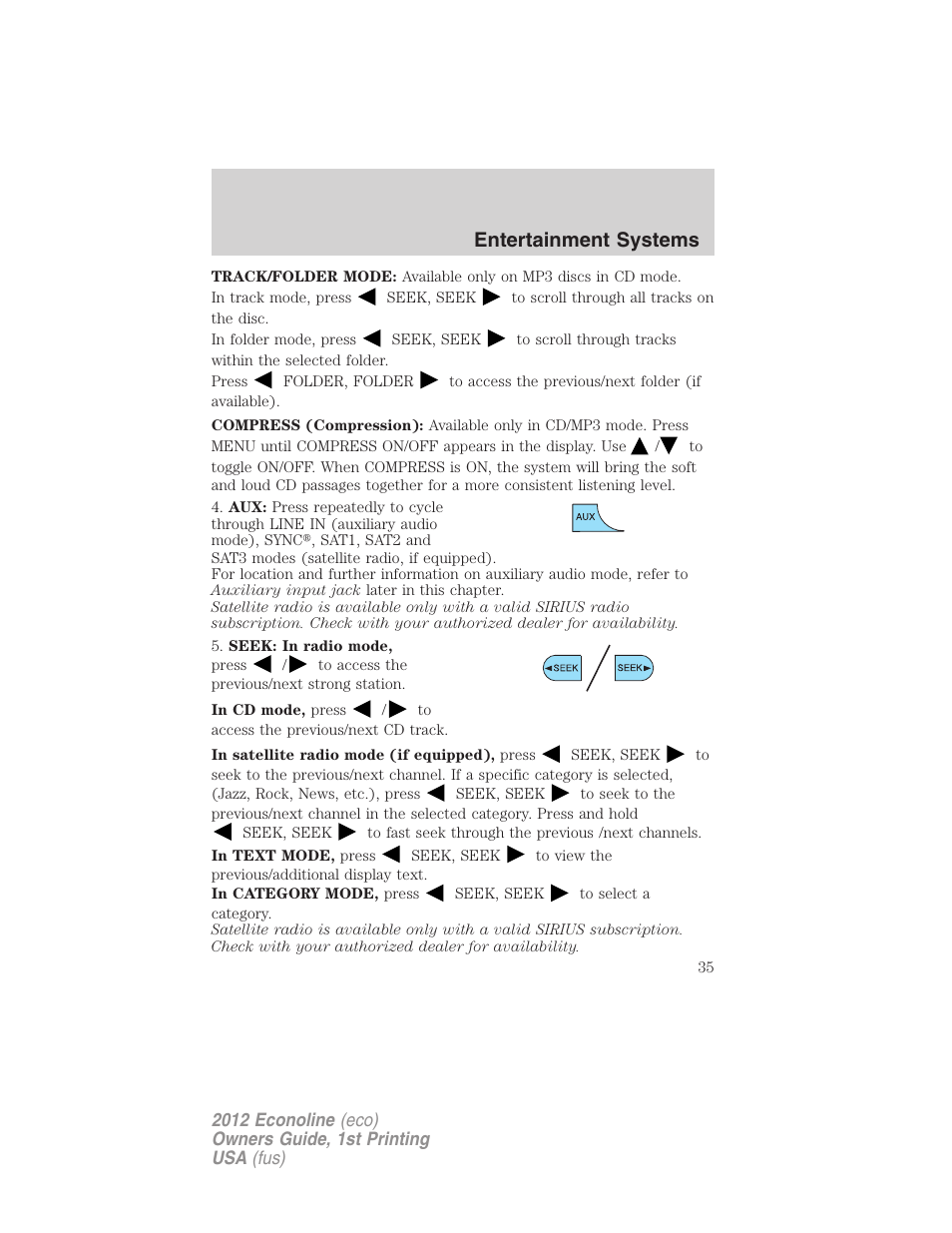 Entertainment systems | FORD 2012 E-450 User Manual | Page 35 / 335