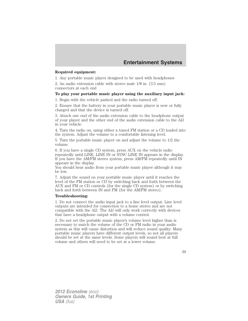 Entertainment systems | FORD 2012 E-450 User Manual | Page 39 / 335