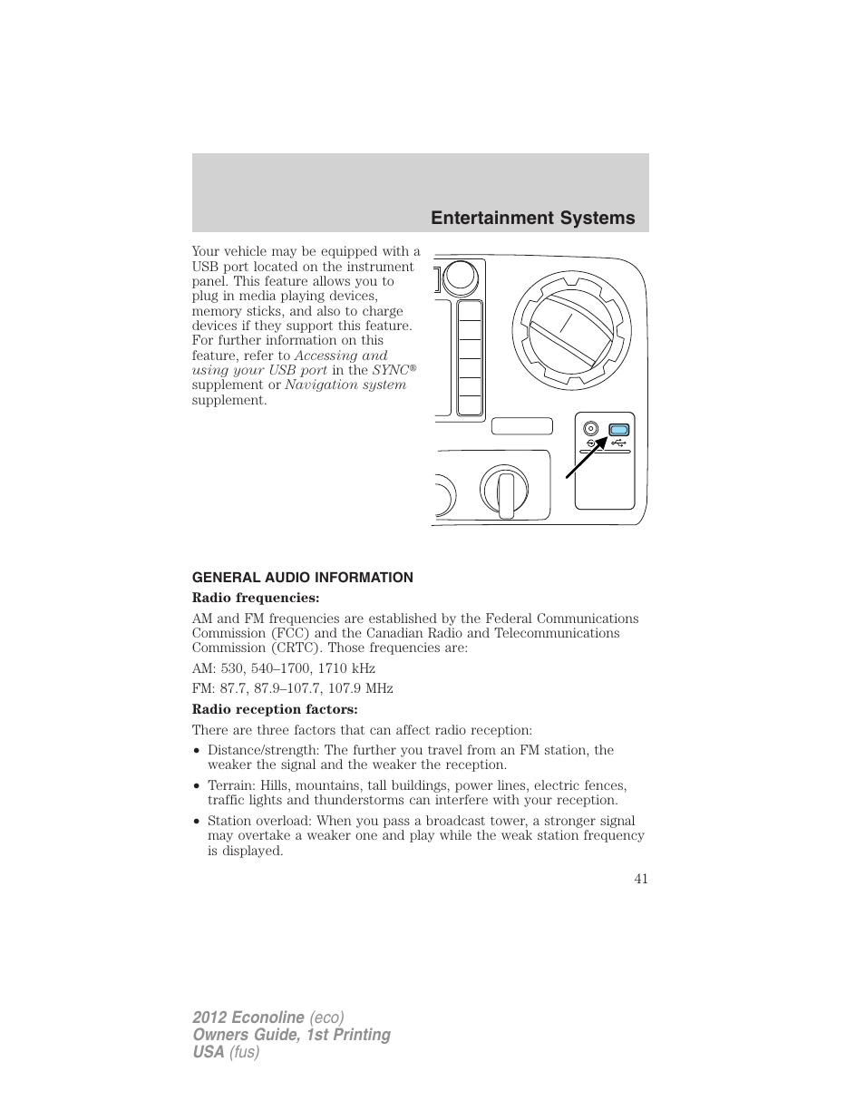 General audio information, Entertainment systems | FORD 2012 E-450 User Manual | Page 41 / 335