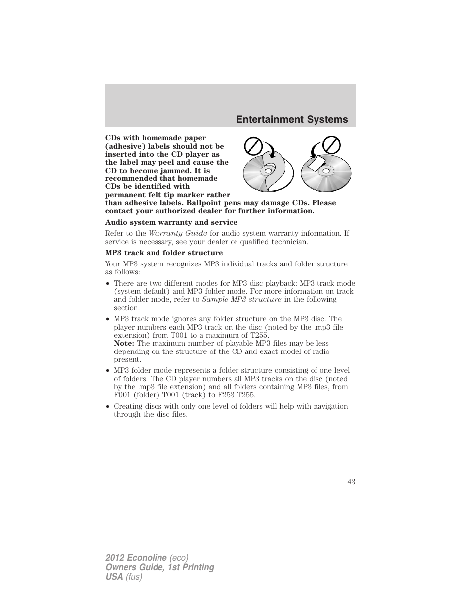 Entertainment systems | FORD 2012 E-450 User Manual | Page 43 / 335