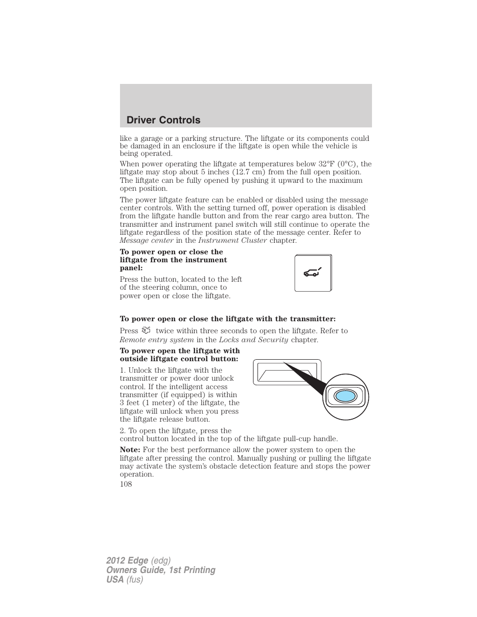 Driver controls | FORD 2012 Edge User Manual | Page 108 / 396