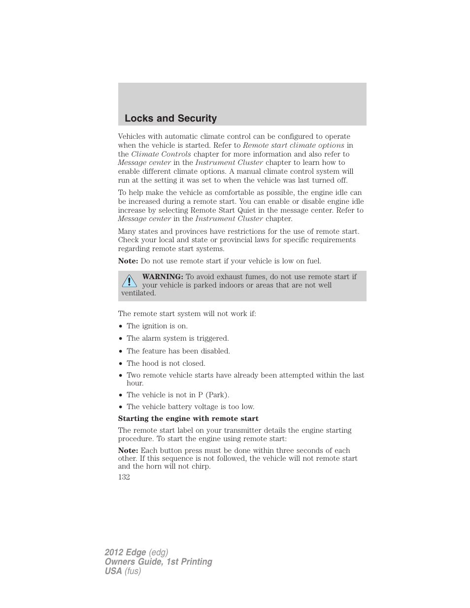 Locks and security | FORD 2012 Edge User Manual | Page 132 / 396