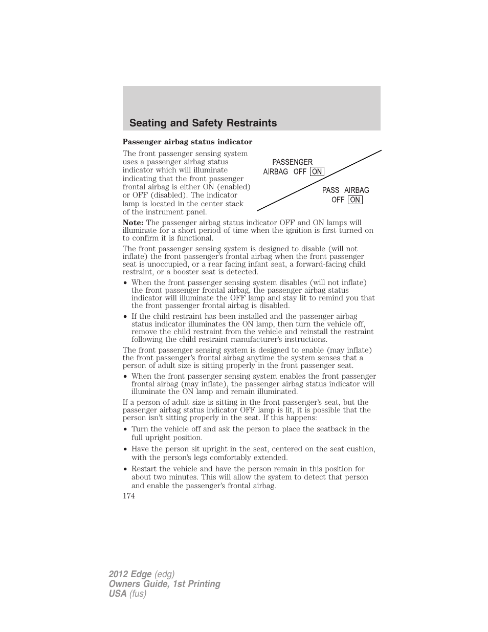 Seating and safety restraints | FORD 2012 Edge User Manual | Page 174 / 396