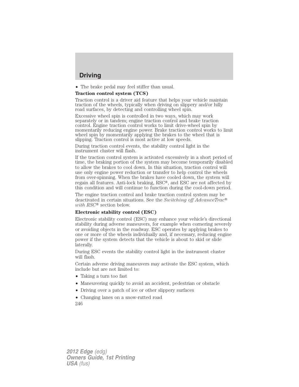 Driving | FORD 2012 Edge User Manual | Page 246 / 396