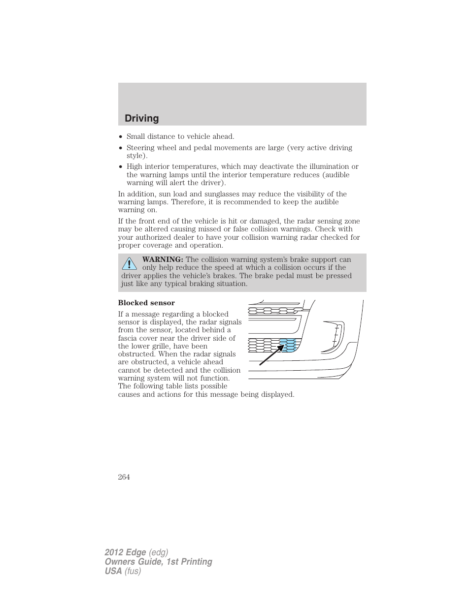 Driving | FORD 2012 Edge User Manual | Page 264 / 396
