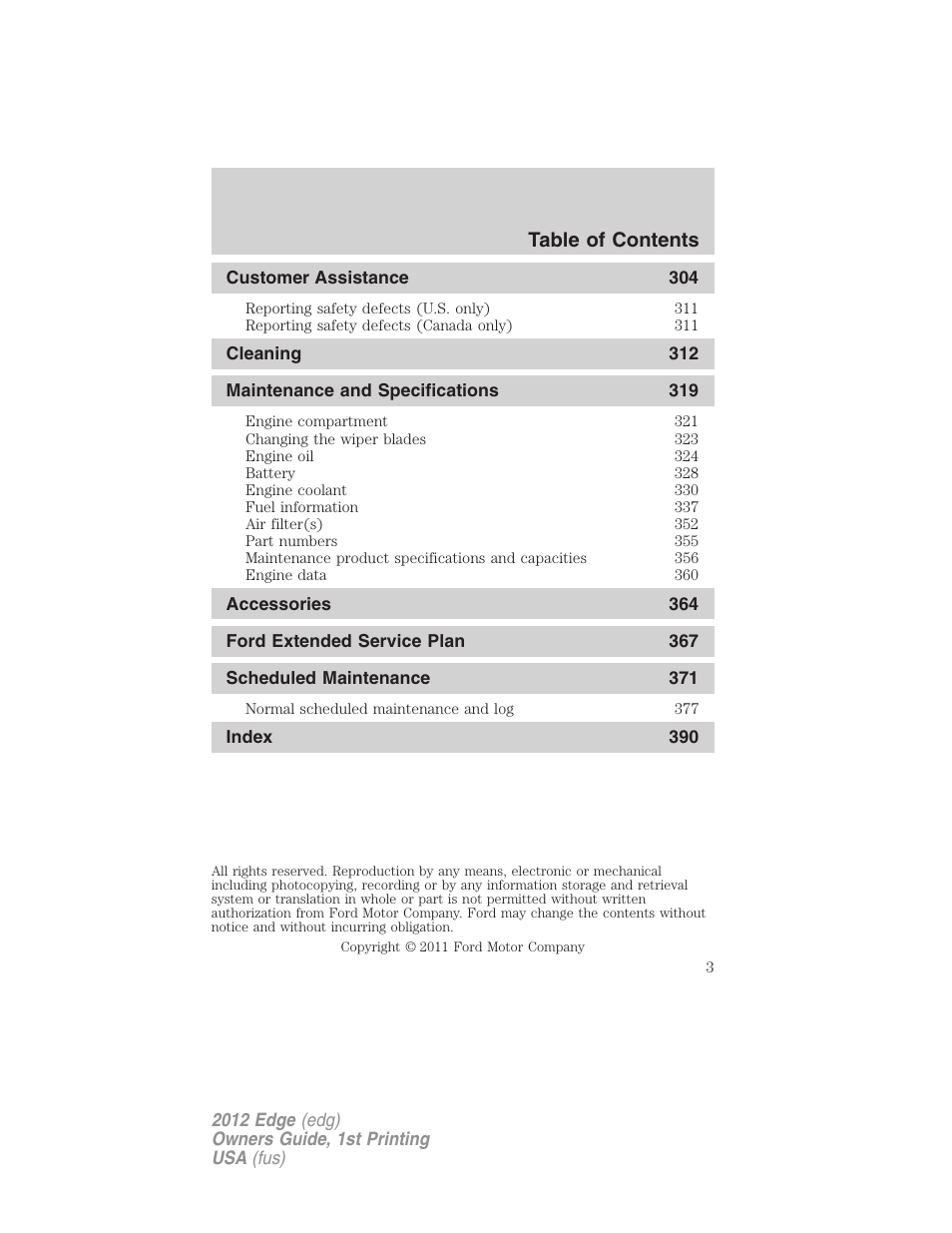 FORD 2012 Edge User Manual | Page 3 / 396