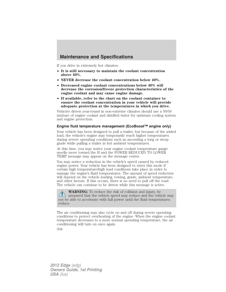 Maintenance and specifications | FORD 2012 Edge User Manual | Page 334 / 396