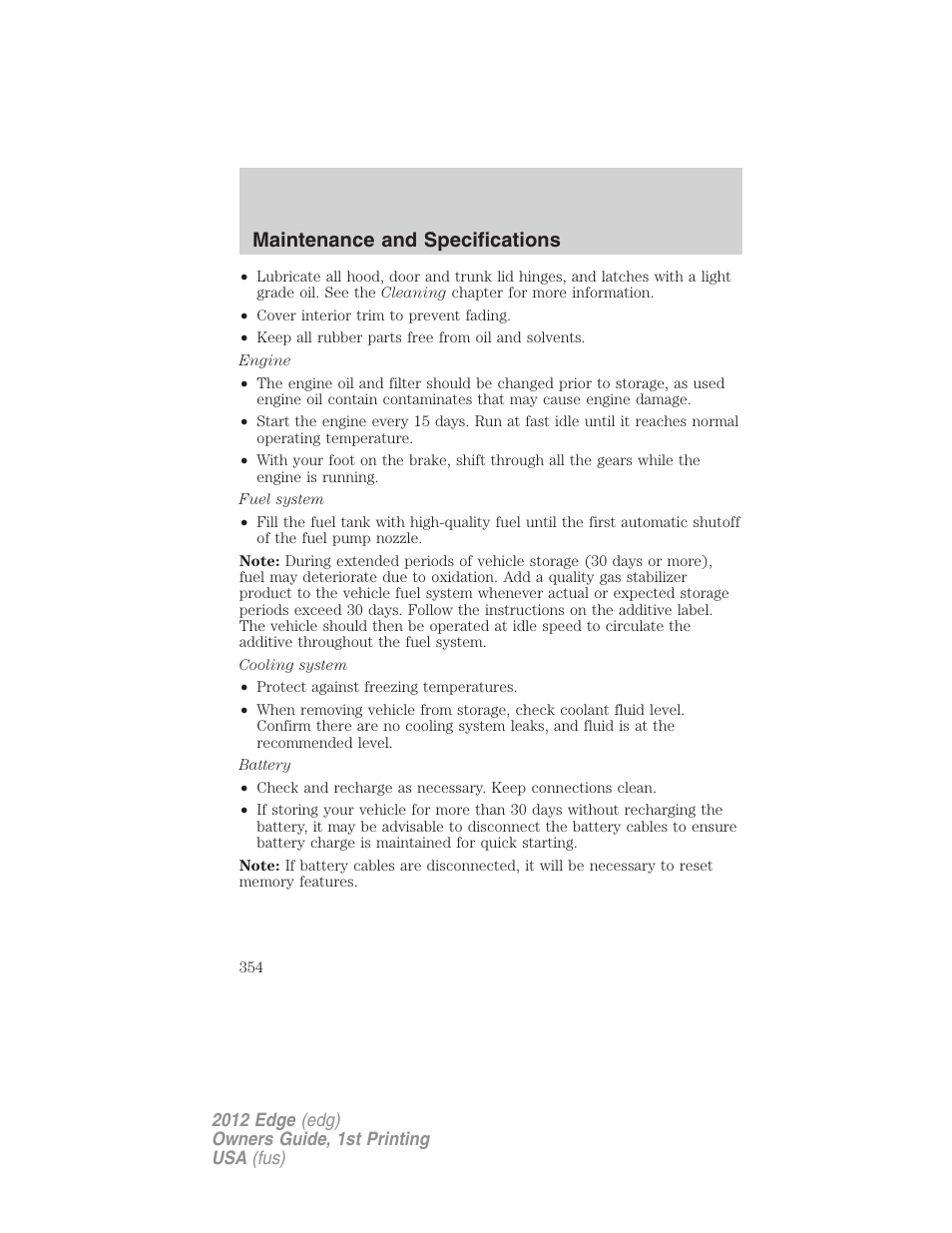 Maintenance and specifications | FORD 2012 Edge User Manual | Page 354 / 396