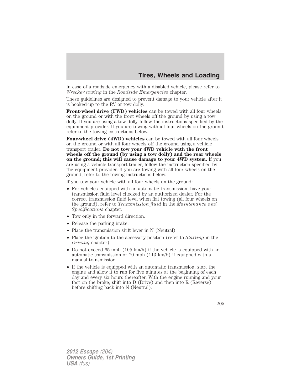 Tires, wheels and loading | FORD 2012 Escape v.1 User Manual | Page 205 / 361
