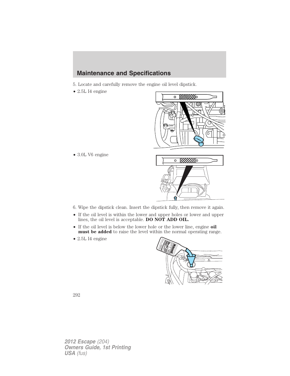 Maintenance and specifications | FORD 2012 Escape v.1 User Manual | Page 292 / 361