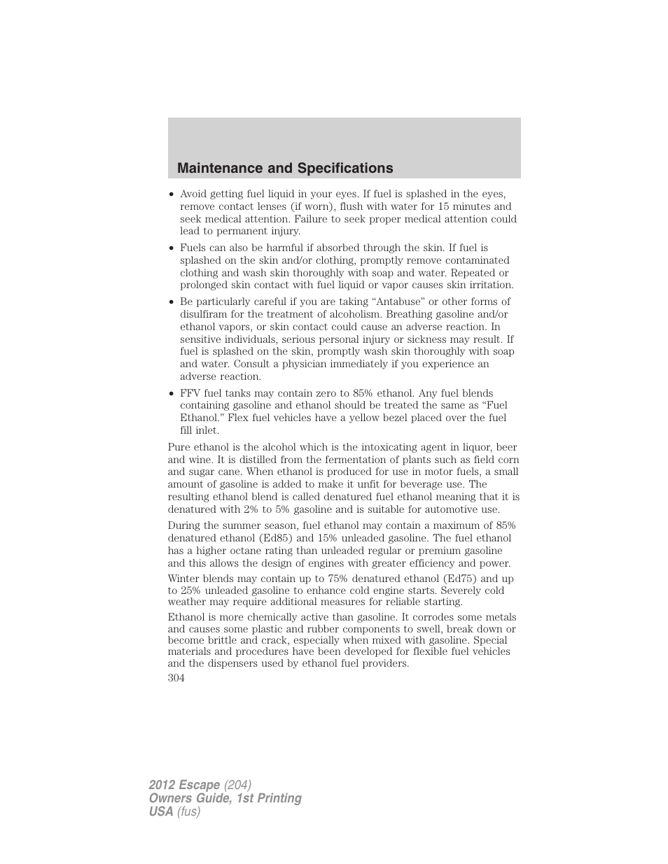 Maintenance and specifications | FORD 2012 Escape v.1 User Manual | Page 304 / 361