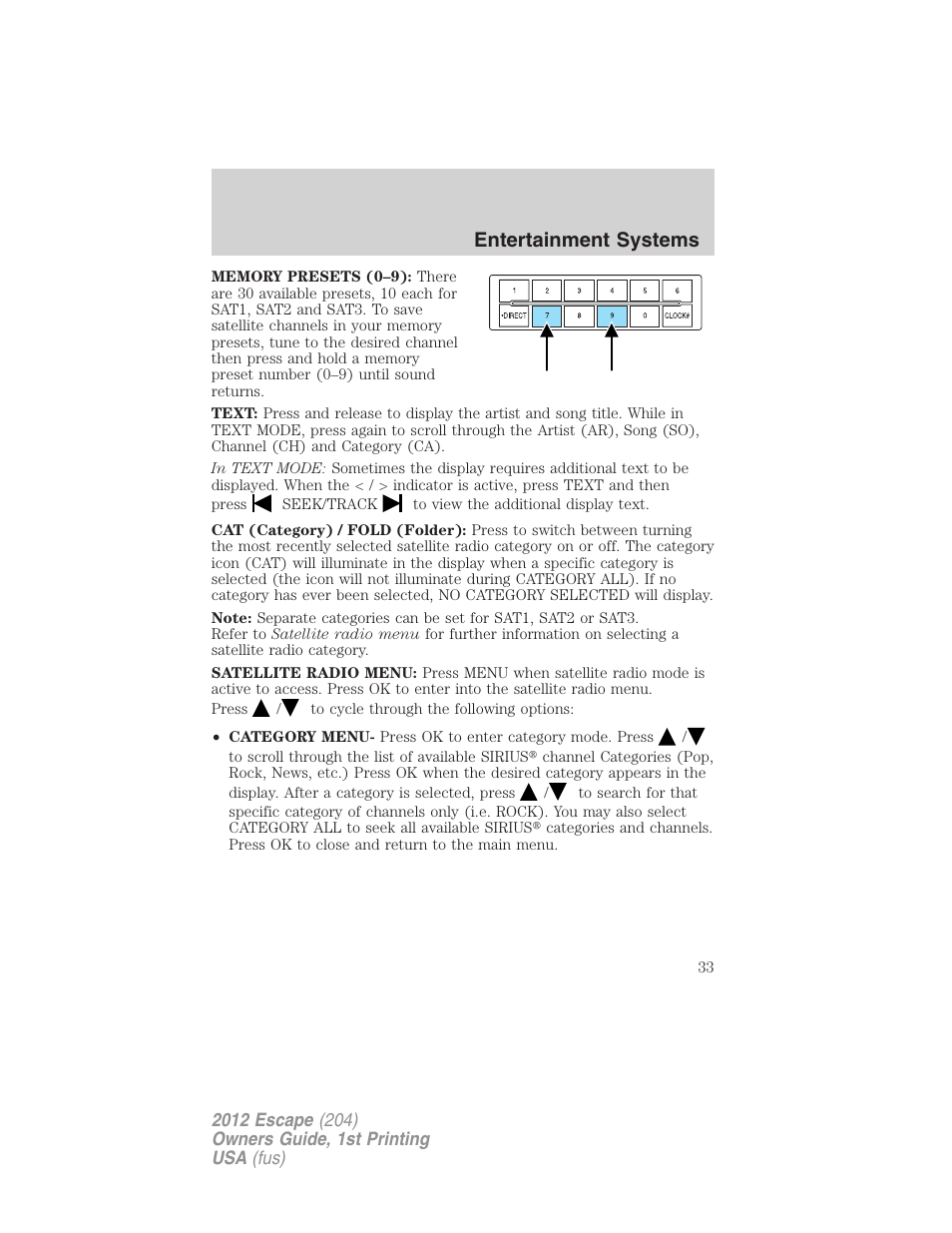 Entertainment systems | FORD 2012 Escape v.1 User Manual | Page 33 / 361