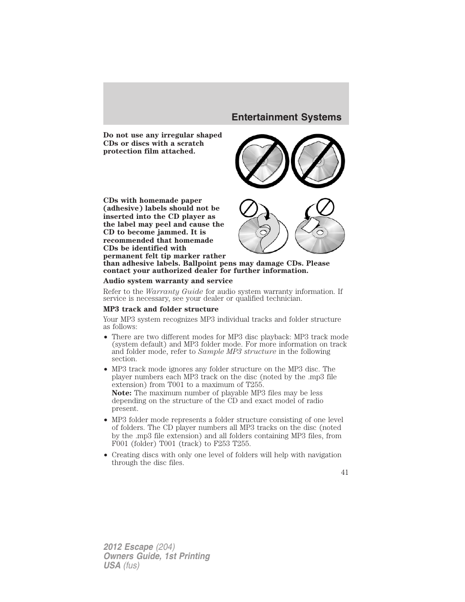 Entertainment systems | FORD 2012 Escape v.1 User Manual | Page 41 / 361