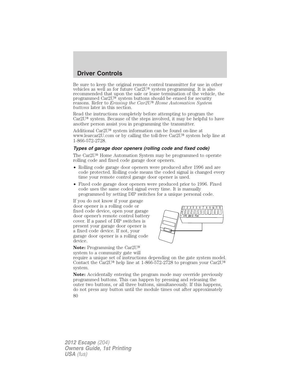 Driver controls | FORD 2012 Escape v.1 User Manual | Page 80 / 361