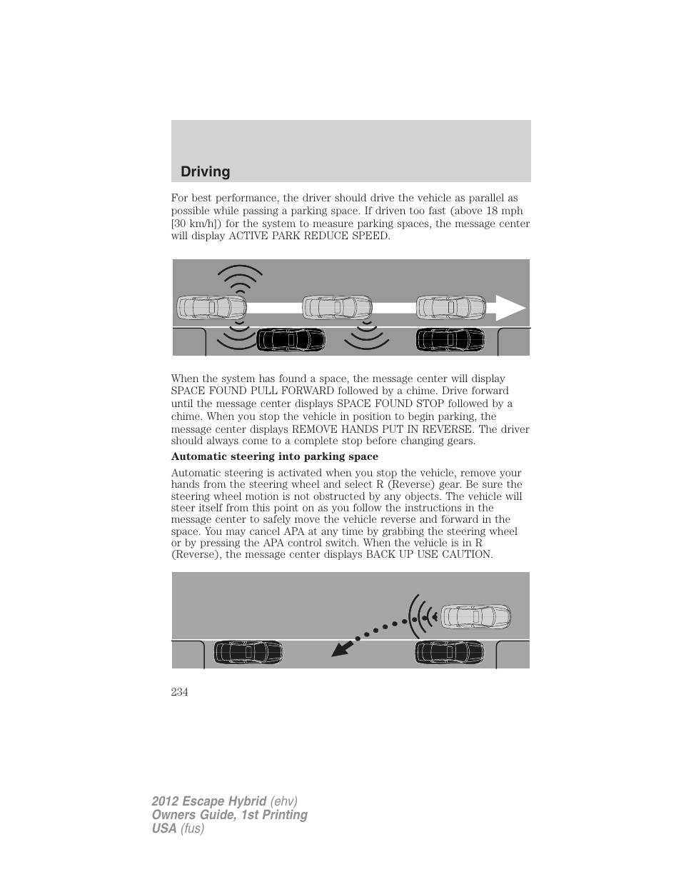 Driving | FORD 2012 Escape Hybrid User Manual | Page 234 / 358