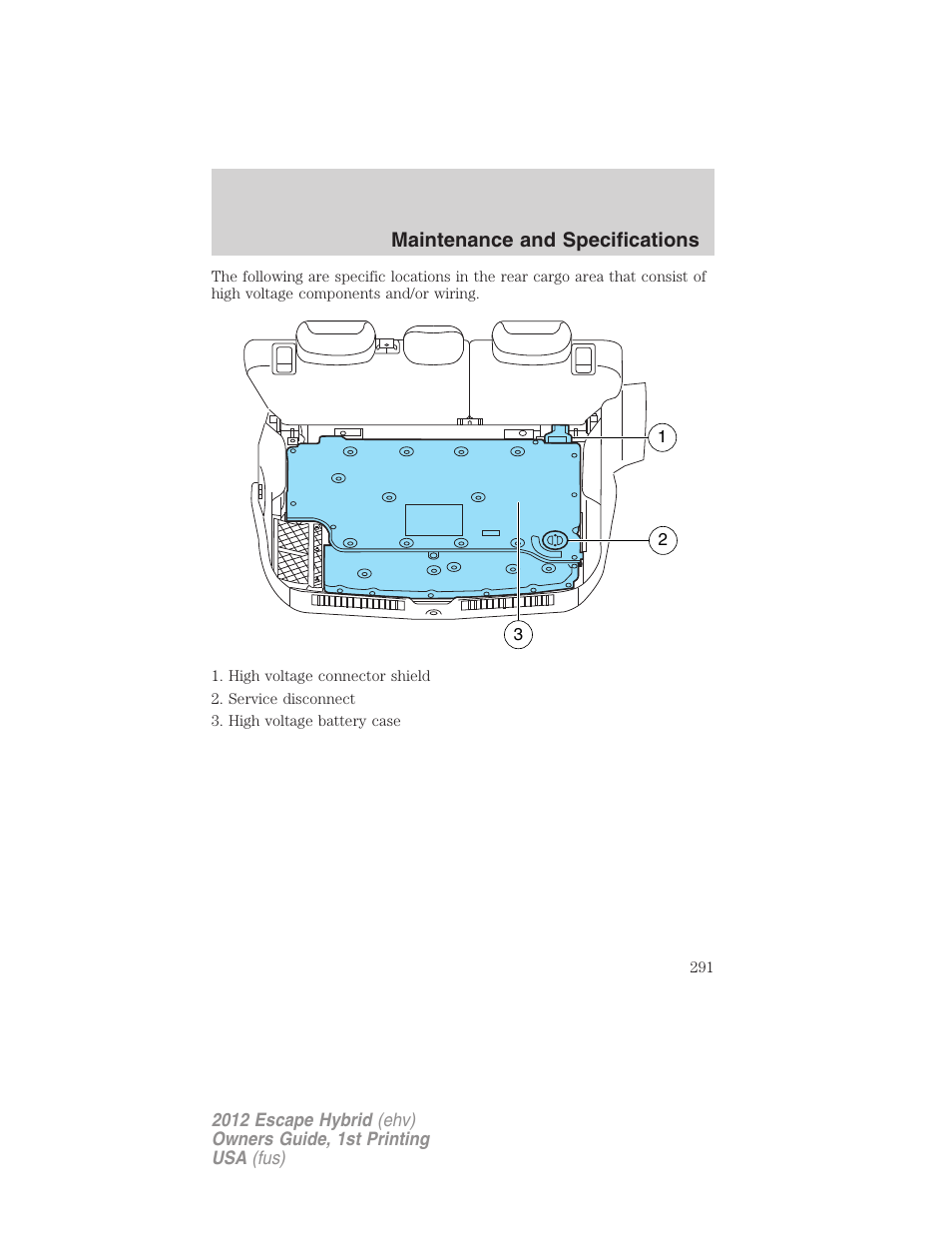 Maintenance and specifications | FORD 2012 Escape Hybrid User Manual | Page 291 / 358