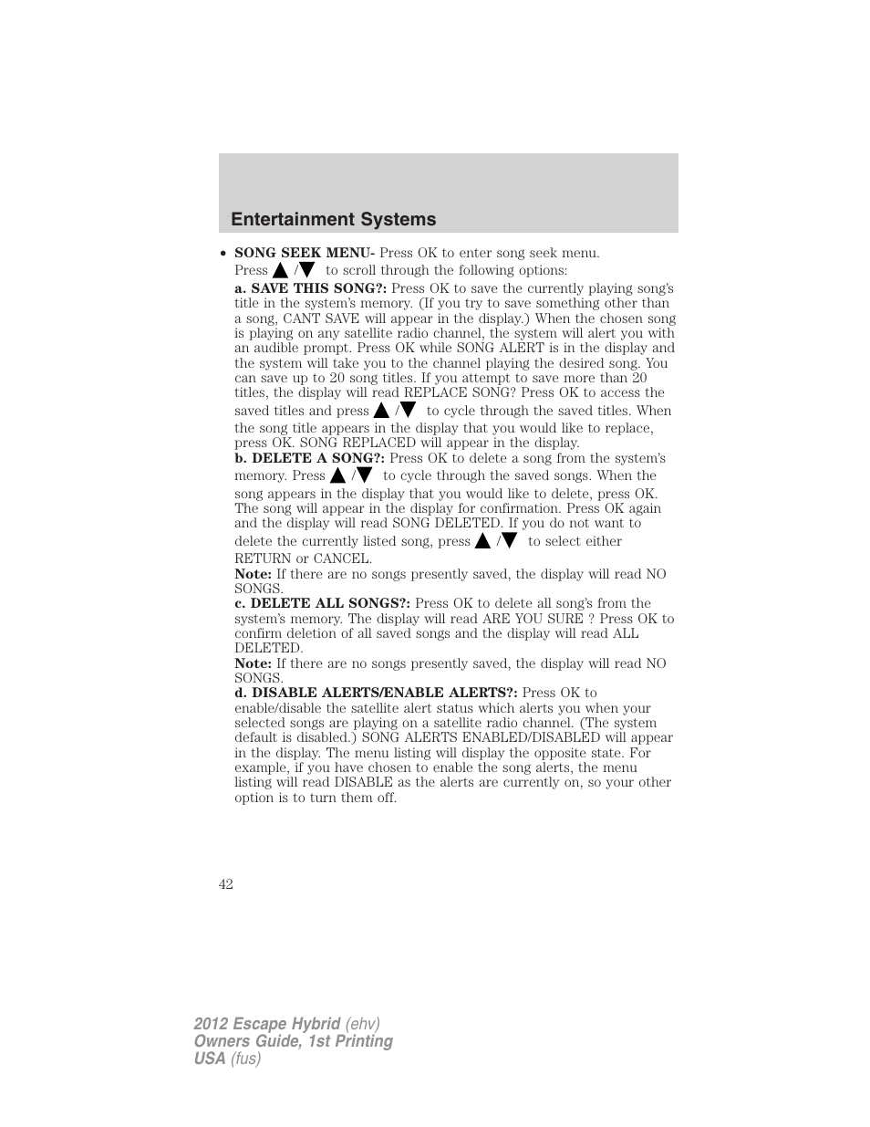 Entertainment systems | FORD 2012 Escape Hybrid User Manual | Page 42 / 358