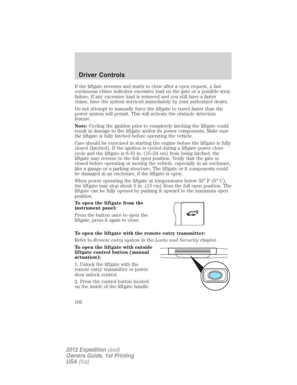 Driver controls | FORD 2012 Expedition v.1 User Manual | Page 106 / 400