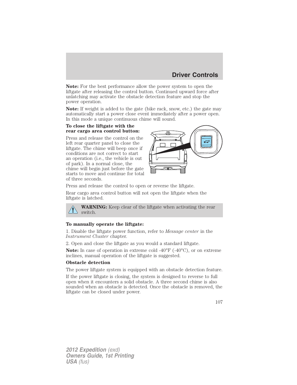 Driver controls | FORD 2012 Expedition v.1 User Manual | Page 107 / 400