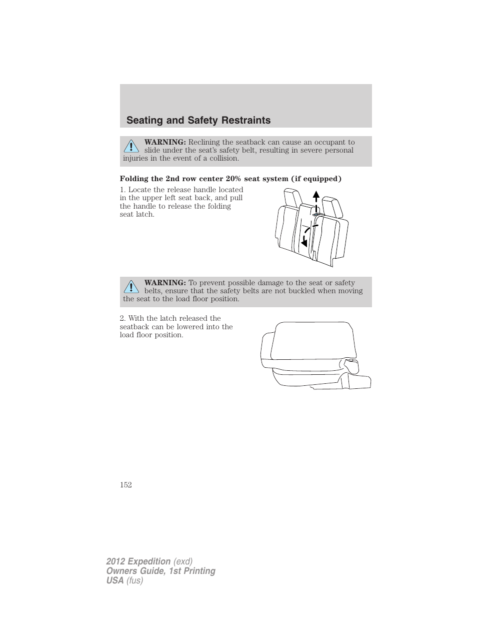 Seating and safety restraints | FORD 2012 Expedition v.1 User Manual | Page 152 / 400