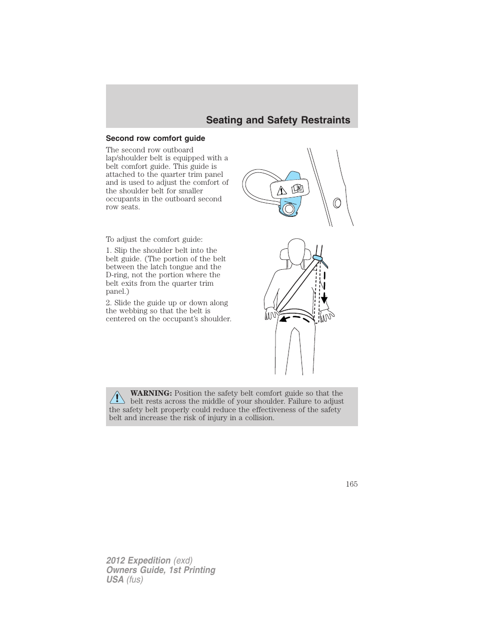 Second row comfort guide, Seating and safety restraints | FORD 2012 Expedition v.1 User Manual | Page 165 / 400