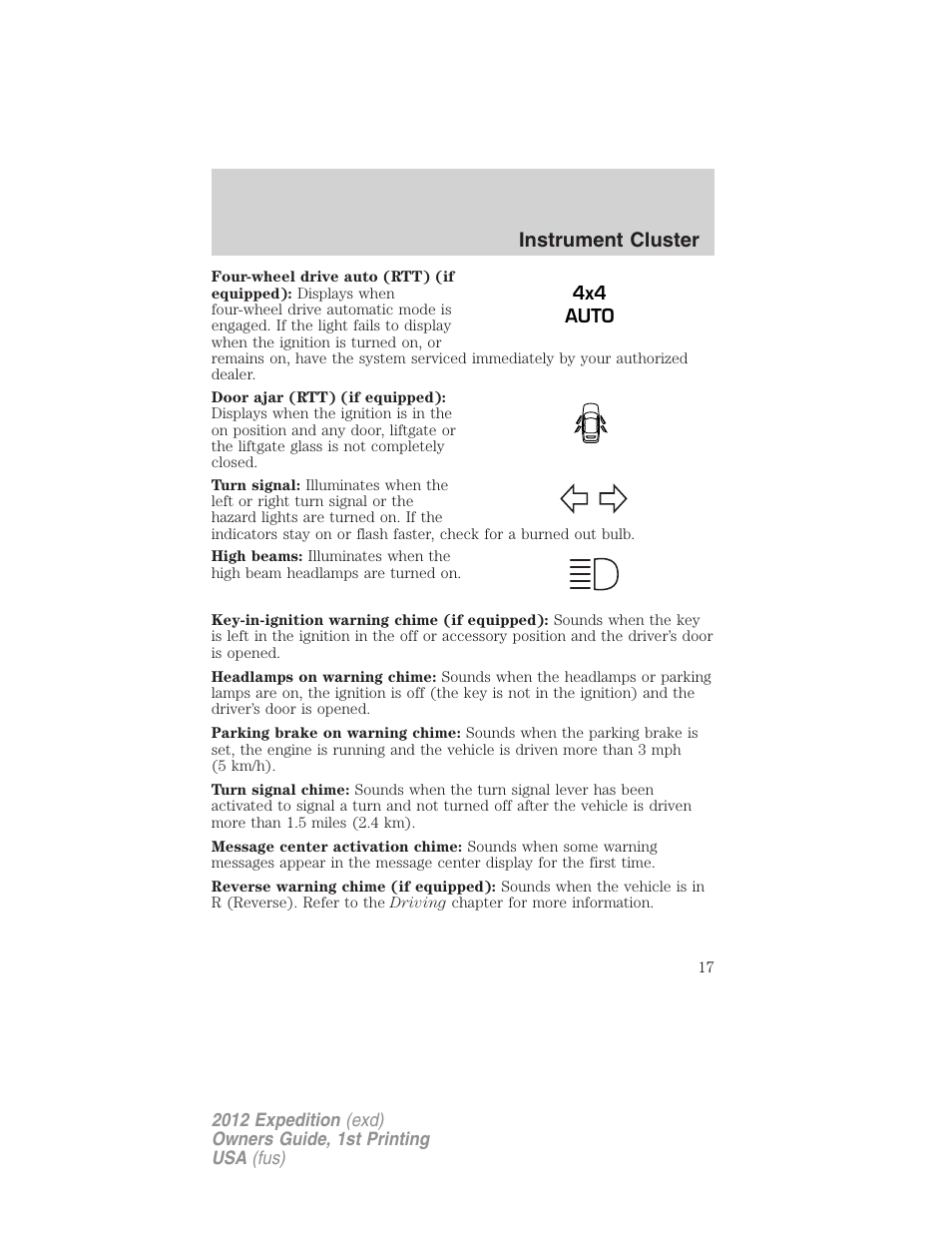 Instrument cluster | FORD 2012 Expedition v.1 User Manual | Page 17 / 400