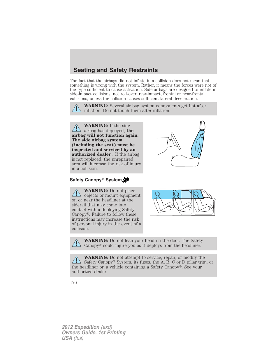 Safety canopy? system, Seating and safety restraints | FORD 2012 Expedition v.1 User Manual | Page 176 / 400