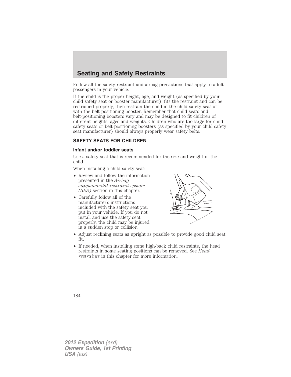 Safety seats for children, Infant and/or toddler seats, Seating and safety restraints | FORD 2012 Expedition v.1 User Manual | Page 184 / 400
