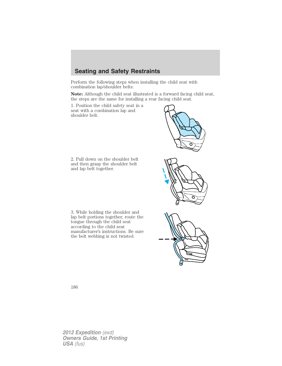 Seating and safety restraints | FORD 2012 Expedition v.1 User Manual | Page 186 / 400