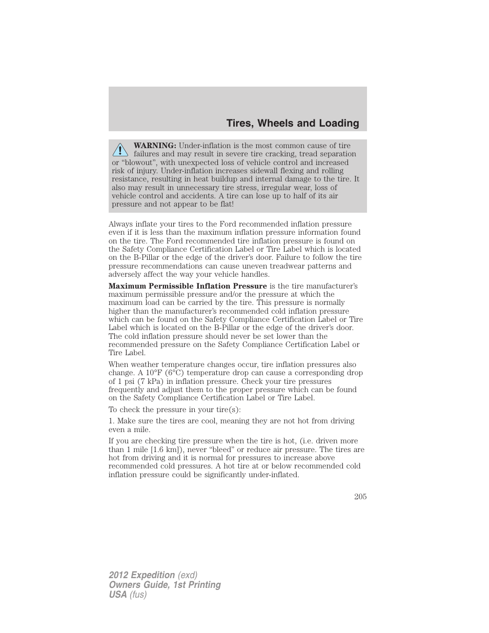 Tires, wheels and loading | FORD 2012 Expedition v.1 User Manual | Page 205 / 400